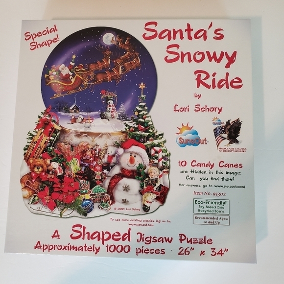 Sunsout Santa's Snowy Ride Shaped Jigsaw Puzzle Snow Globe Christmas - Picture 4 of 7